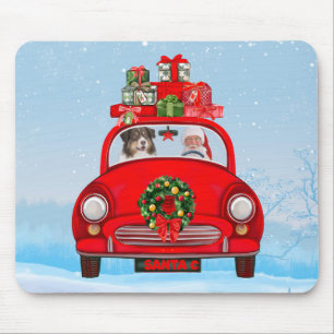 Mousepad Cão pastor australiano no carro com Papai Noel