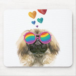 Mousepad Cão Pequinês com Corações Dia dos Namorados