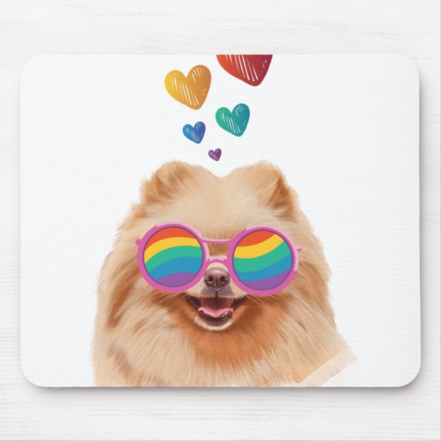 Mousepad Cão Pomerano com Dia de os namorados de Coração (Frente)