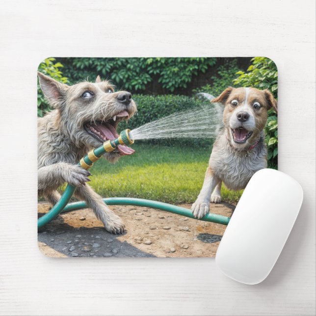 Mousepad Cão Pulverizando Água Com Mangueira De Jardim (Com mouse)