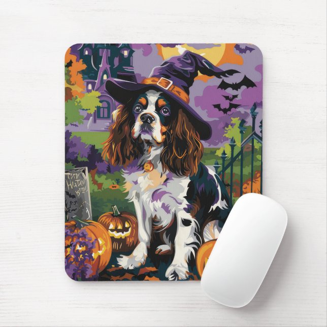 Mousepad Cão Springer Spaniel Assustador Abóbora de Bruxa d (Com mouse)