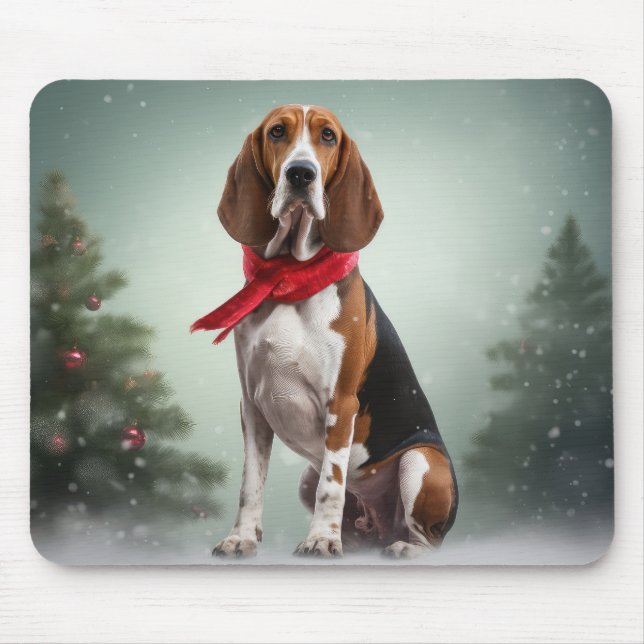 Mousepad Cão Treeing Walker Coonhound na neve Natal (Frente)