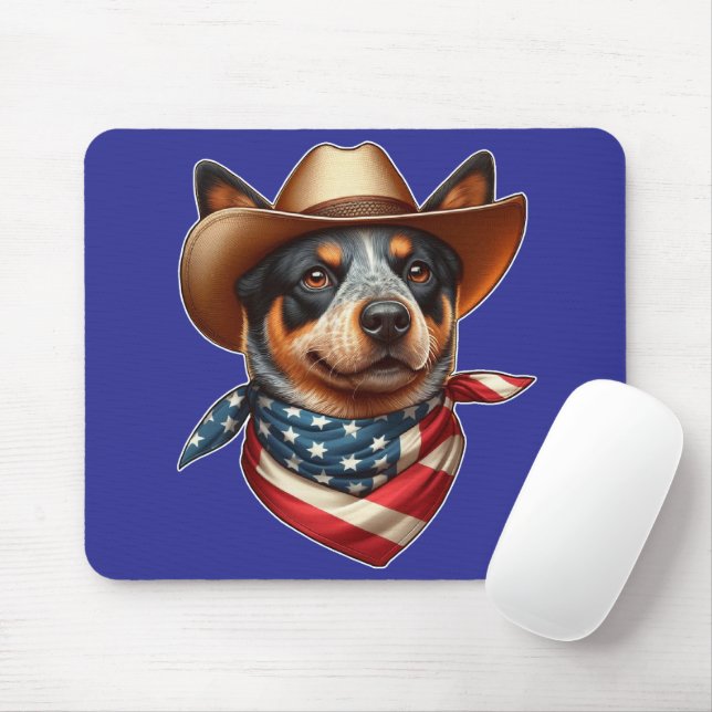 Mousepad Cão Vestindo chapéu e bandeira americana Bandana (Com mouse)