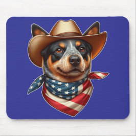 Mousepad Cão Vestindo chapéu e bandeira americana Bandana