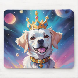 Mousepad Cão vestindo uma coroa no espaço
