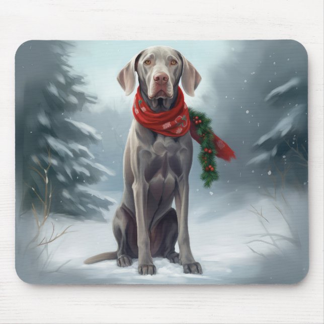 Mousepad Cão Weimaraner na Neve Natal (Frente)