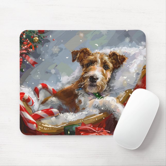 Mousepad Cão Wire Fox Terrier Natal Festivo (Com mouse)