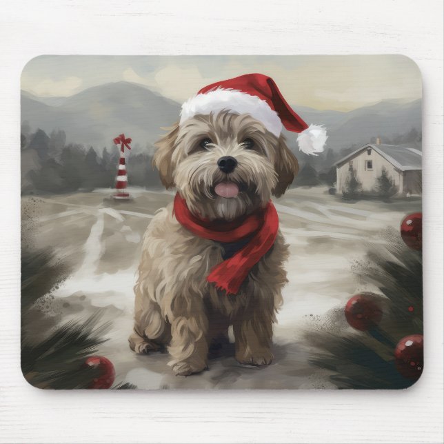 Mousepad Cão Yorkipoo na Neve Natal (Frente)