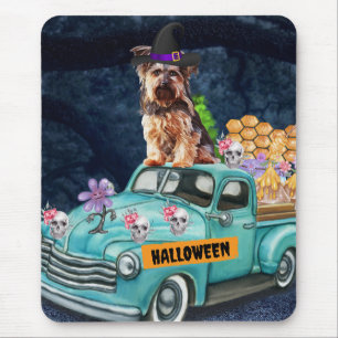 Mousepad Cão Yorkshire Terrier Halloween Caminhão Noite Ass