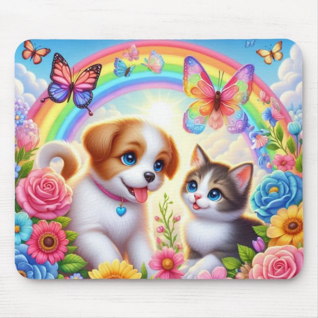 Mousepad Cãozinho/cachimbo/arco-íris de gatinho (Frente)