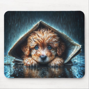 Mousepad Cãozinho molhado adorável sob abrigo de jornal
