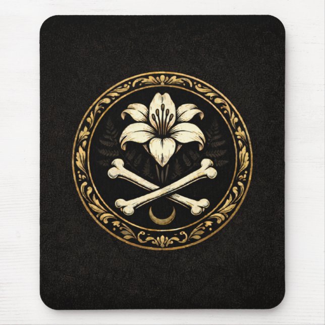 Mousepad Capa de Mouse Crest | Dark Academia Lily & Bones (Frente)