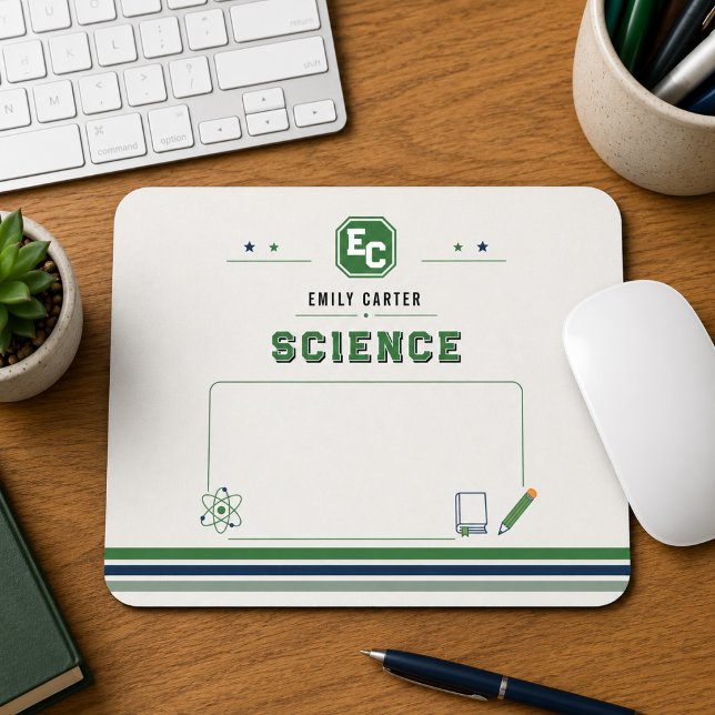 Mousepad Capa Personalizada de Escola de Ciência Verde Mari (Personalized Navy Green Science School Cover Mouse Pad
)