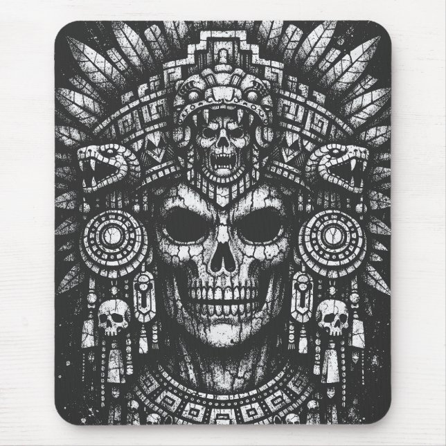 Mousepad Capacete de Crânio Asteca por BurnsInHell (Frente)