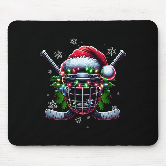Mousepad Capacete de Natal de Hóquei no Gelo Chapéu de Papa (Frente)