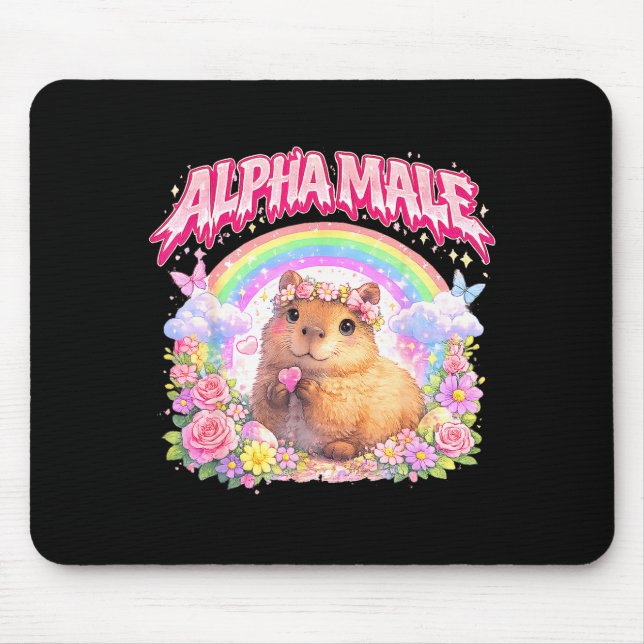 Mousepad Capivara fofa arco-íris floral engraçado para home (Frente)
