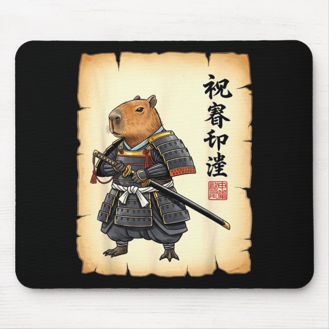 Mousepad Capivara Samurai Arte Japonesa Gráfico Vintage Eng (Frente)