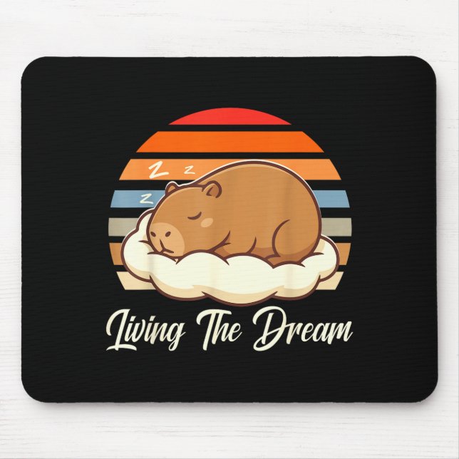Mousepad Capivara sleepybara vivendo o sonho retrô vintage (Frente)