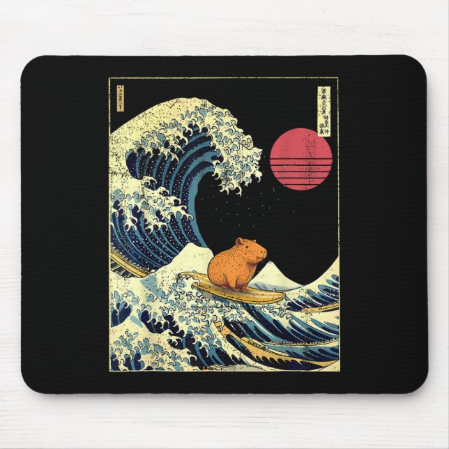Mousepad Capybara Japanese Kanagawa Wave Funny Surf Animal  (Frente)