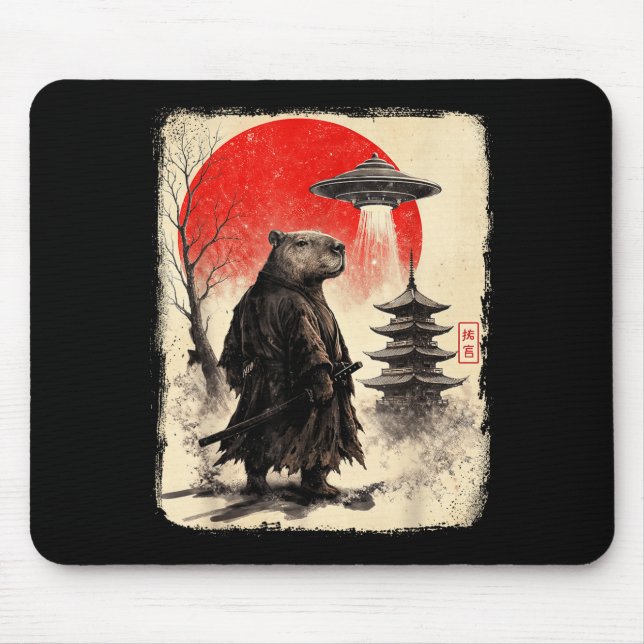 Mousepad Capybara Samurai Retro Ufo Japanese Warrior Tenshu (Frente)
