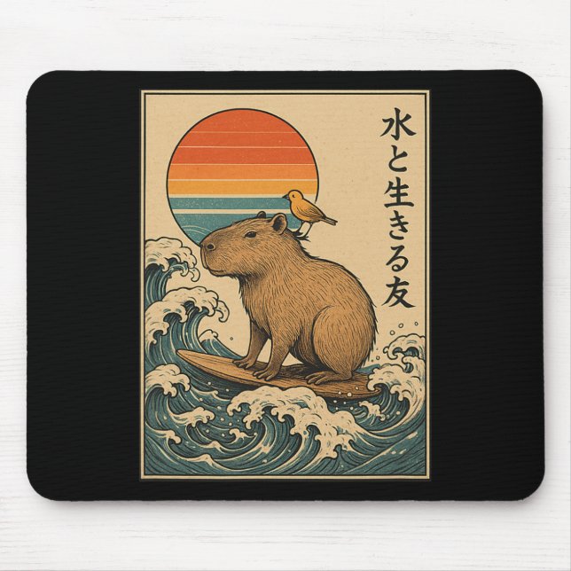 Mousepad Capyra Surfando Japonês _3  (Frente)