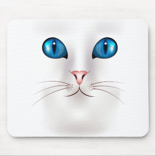 Mousepad Cara de Gato Branco com Olhos Azuis