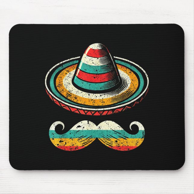 Mousepad Cara de Sombrero Cinco De Mayo Bigode Festa Homem  (Frente)