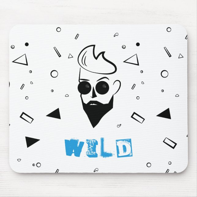 Mousepad Cara selvagem - Homem esboçado em preto, branco e  (Frente)