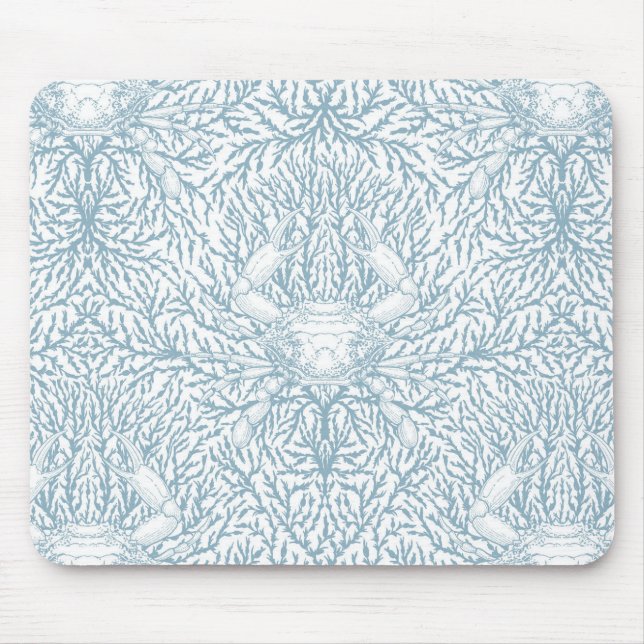 Mousepad Caranguejo e erva-do-mar, verão costeiro em branco (Frente)