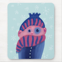 Caráter engraçado do inverno com chapéu e lenço