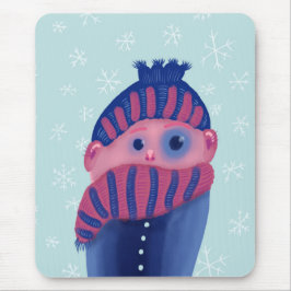 Mousepad Caráter engraçado do inverno com chapéu e lenço