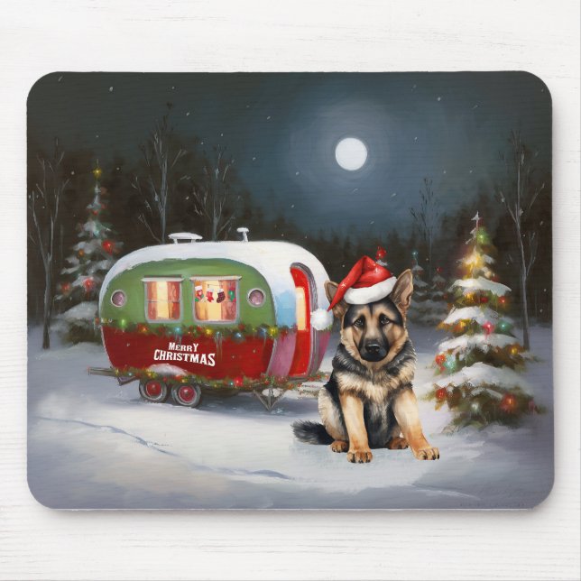 Mousepad Caravana de Natal de Inverno de Pastor Alemão Aven (Frente)
