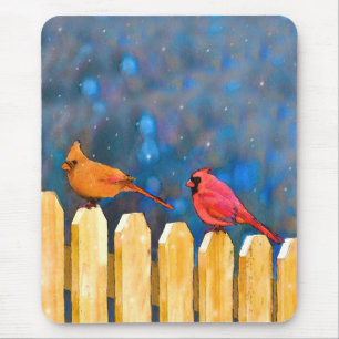 Mousepad Cardeais na pintura de cerca - Arte original