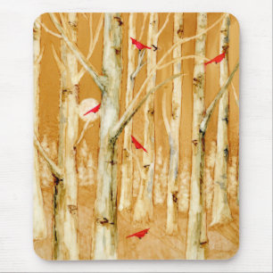 Mousepad Cardeais Vermelhos das Árvores de Birch