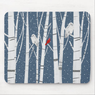 Mousepad Cardeal e Corujas em Flocos de Neve