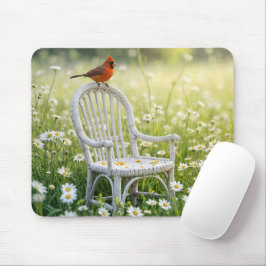 Mousepad Cardeal em uma cadeira de Wicker