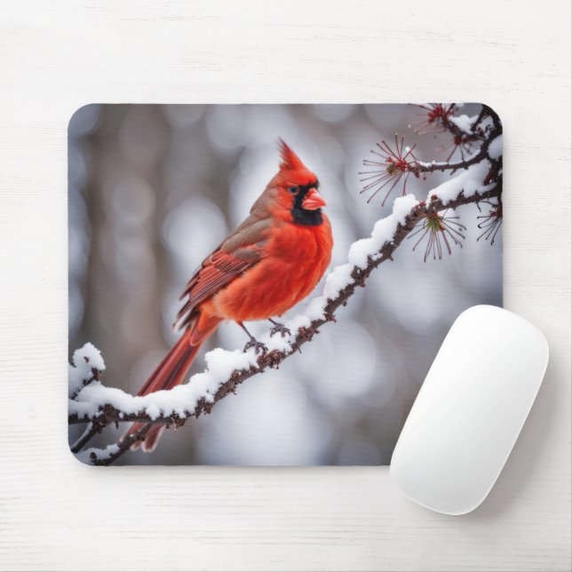 Mousepad Cardeal Na Ramificação De Inverno (Com mouse)