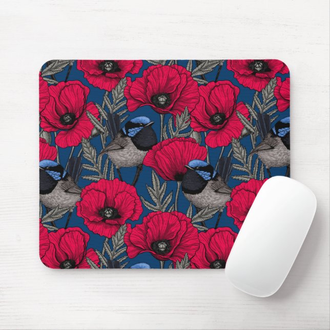 Mousepad Cardeal-real e papoulas (Com mouse)