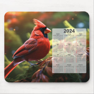 Mousepad Cardeal Vermelho Emitido na Ramificação de Árvore 