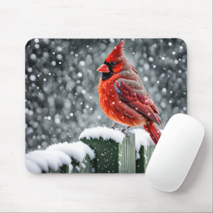 Mousepad Cardeal Vermelho Na Cerca De Neve