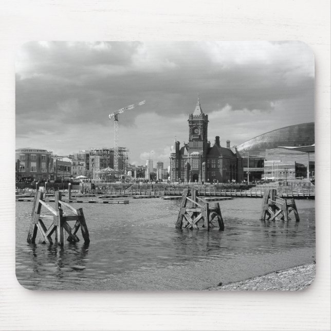 Mousepad Cardiff Bay, Cardiff, País de Gales - Preto e Bran (Frente)