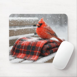 Mousepad Cardinal Vermelho em um Cobertor Xadrez Nevado