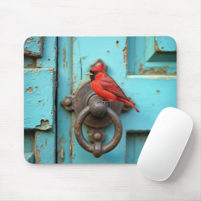 Mousepad Cardinal Vermelho em uma Aldrava Enferrujada (Com mouse)