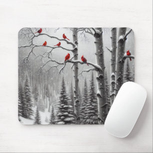 Mousepad Cardinhos Vermelhos Na Floresta De Inverno
