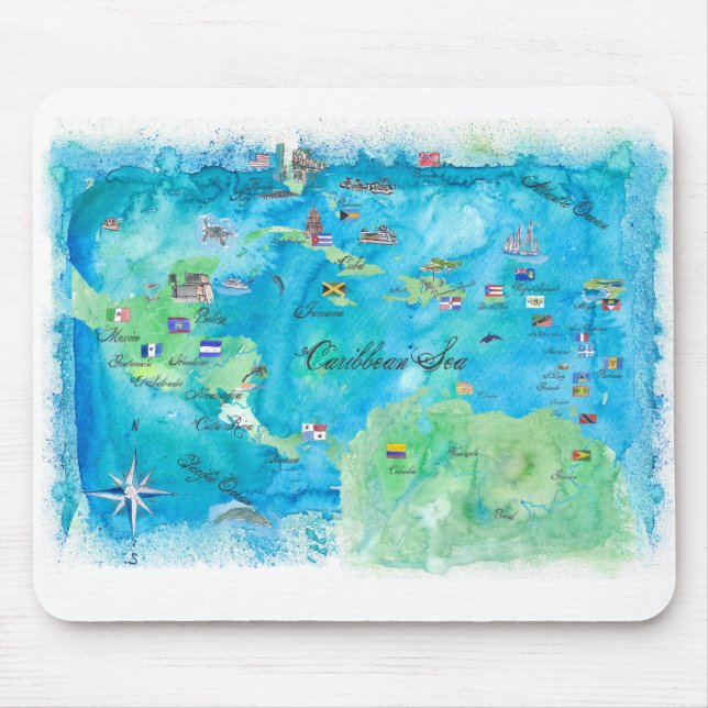 Mousepad Caribe Cruise Poster de viagens Map Antilhas Oeste (Frente)