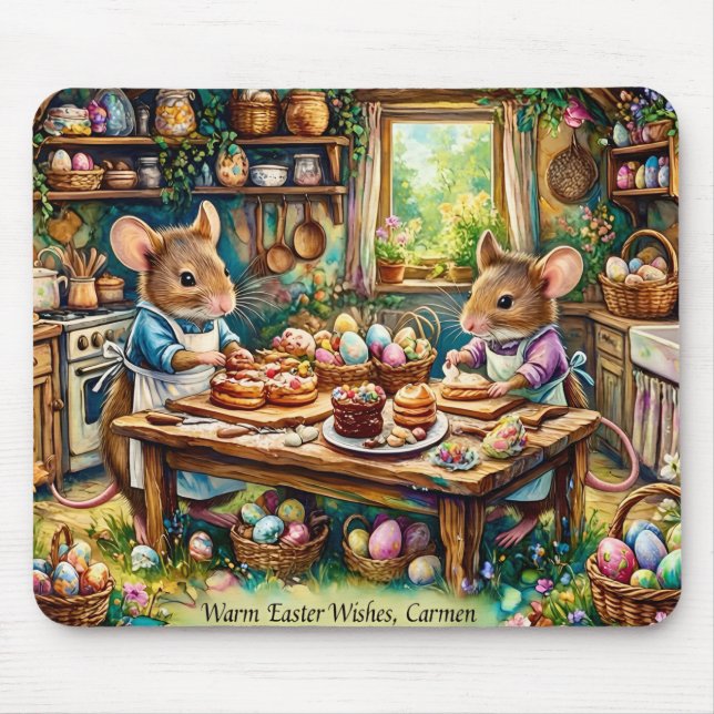 Mousepad CARMEN ~ COELHOS DE PÁSCOA ~ Fazendo Ovos de Pásco (Frente)