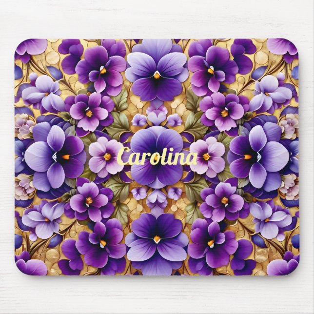 Mousepad CAROLINA ~ Violetas e Dourado ~ (Frente)