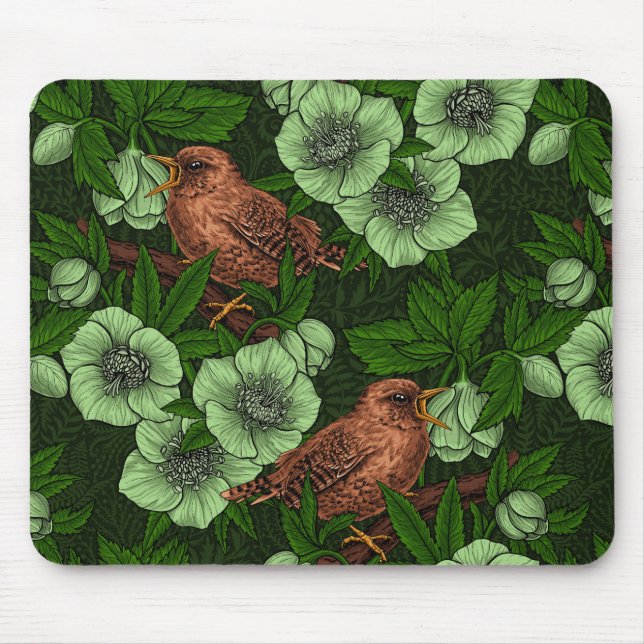 Mousepad Carriça e heléboro em verde escuro (Frente)