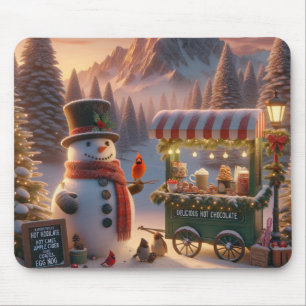 Mousepad Carrinho de Chocolate Quente de Snowman na Wonderl