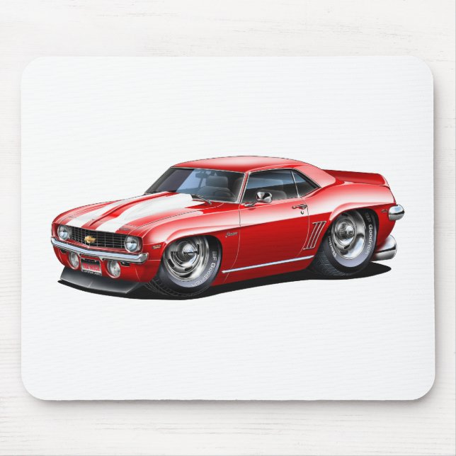 Mousepad Carro 1969 Vermelho-Branco de Camaro SS (Frente)